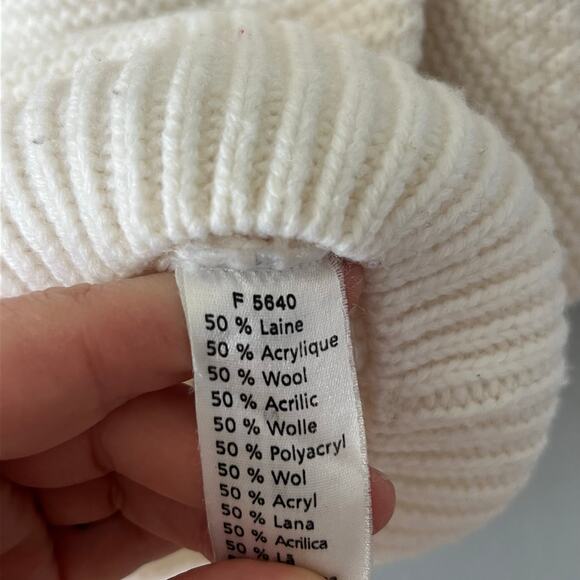 Lacoste Wool Blend Knit Sweater Women’s Size L XL TU Cream Oversized Boat Neck - Picture 5 of 5